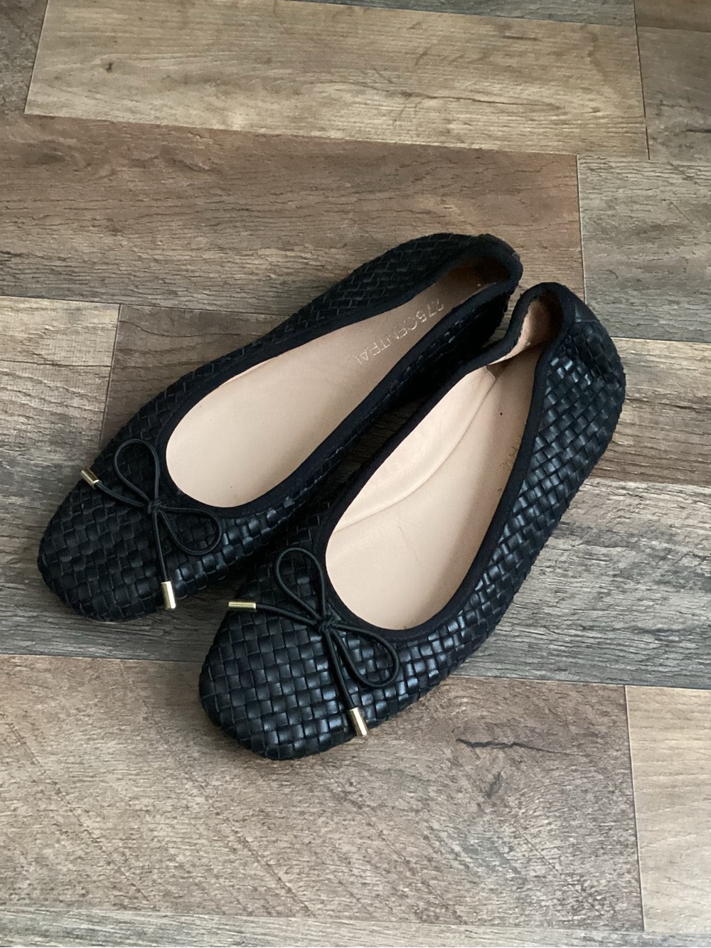 275 Central Black Woven Ballet Flats with Bow - Women